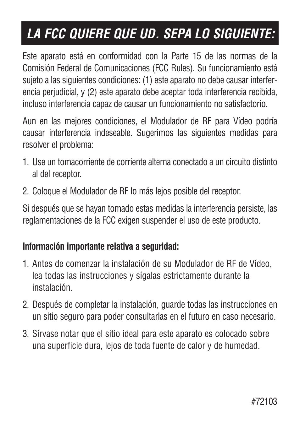 La fcc quiere que ud. sepa lo siguiente | Philips US2-PH61156 User Manual | Page 6 / 24