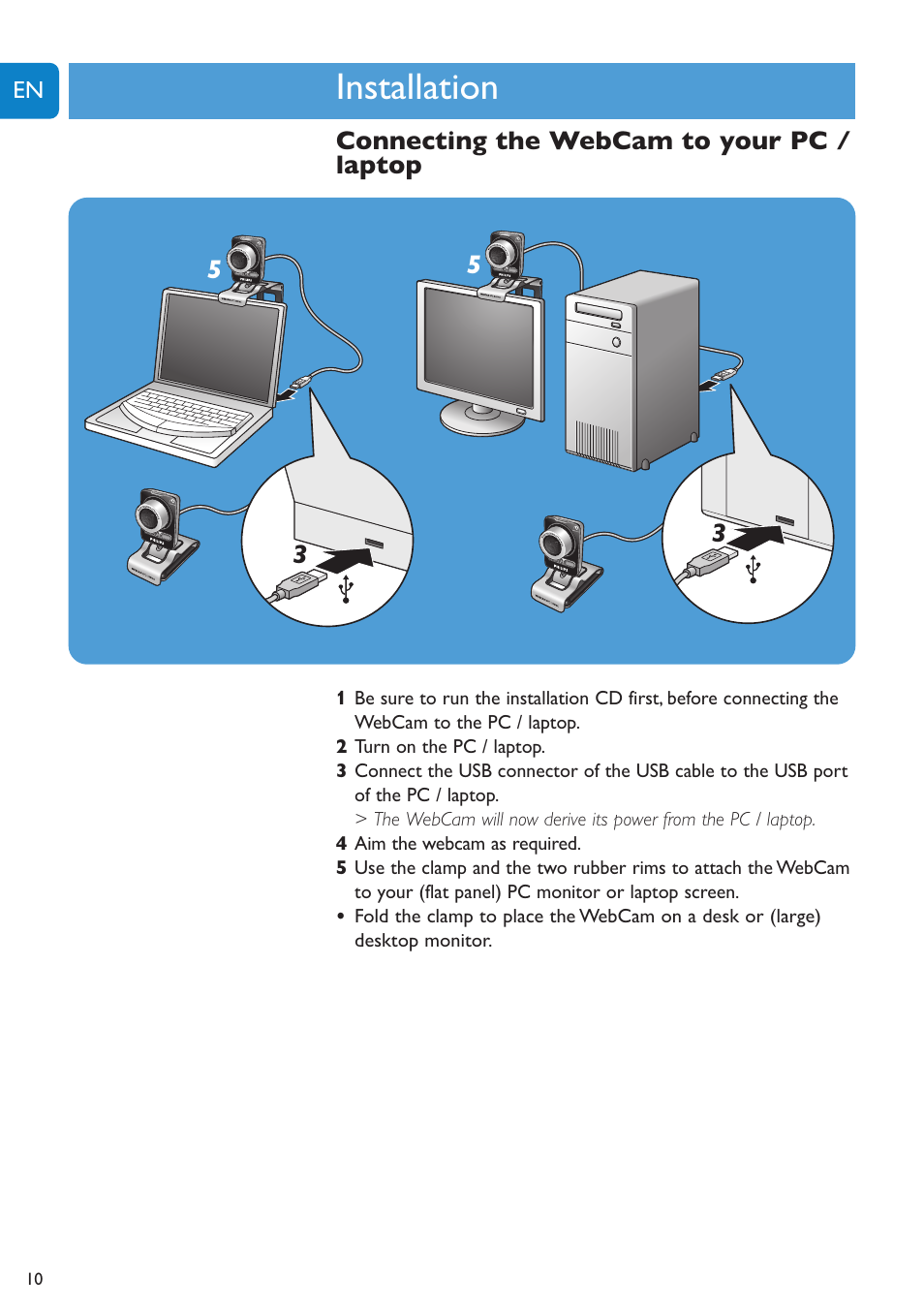 Chapter, Installation | Philips SPC1300NC-27 User Manual | Page 10 / 28