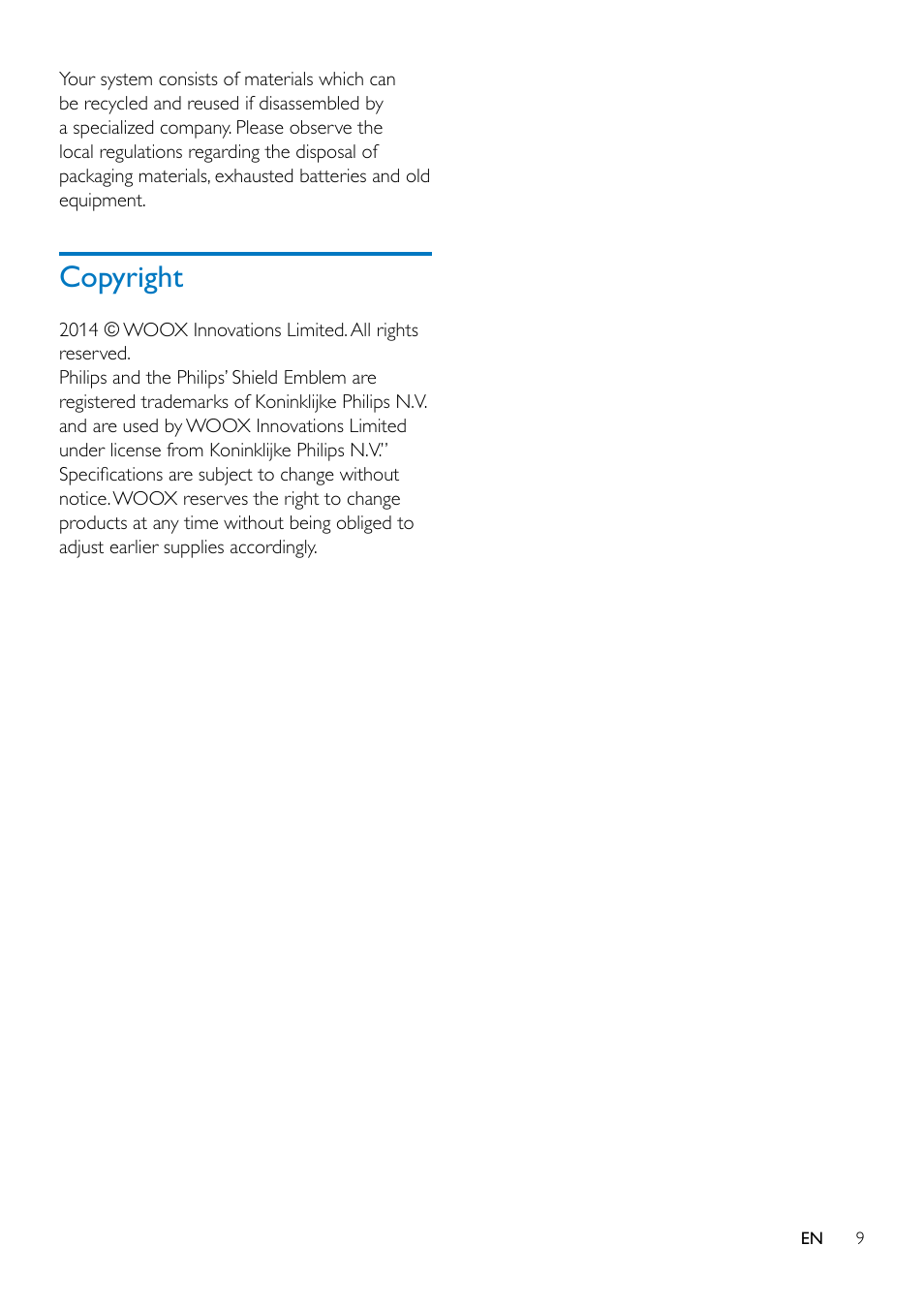 Copyright | Philips Bluetooth® Hi-Fi adapter AEA2000 Bluetooth® music receiver For smartphone tablet User Manual | Page 11 / 12