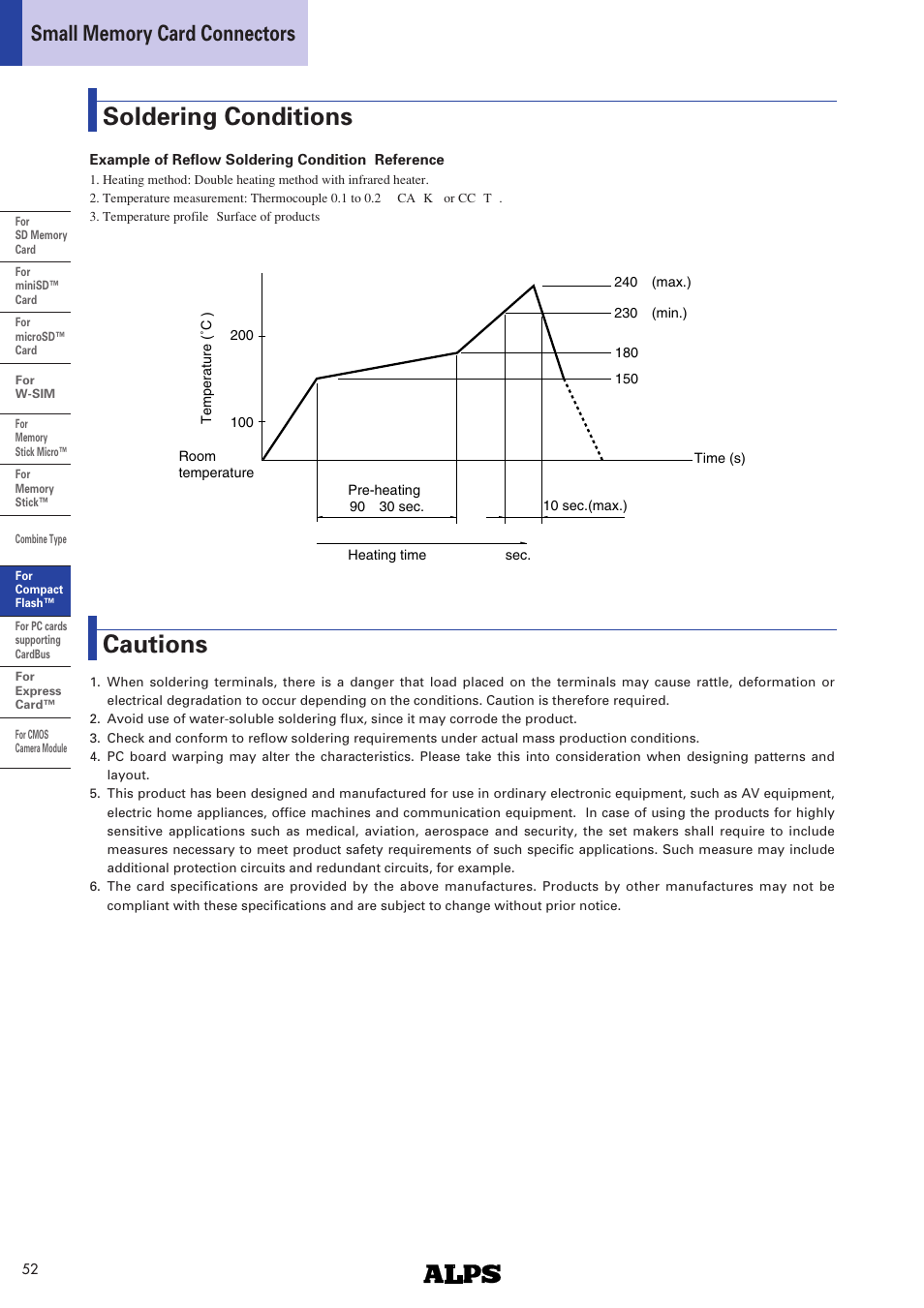 Soldering conditions, Caution, Cautions | Alps Electric SCNA Series User Manual | Page 3 / 3