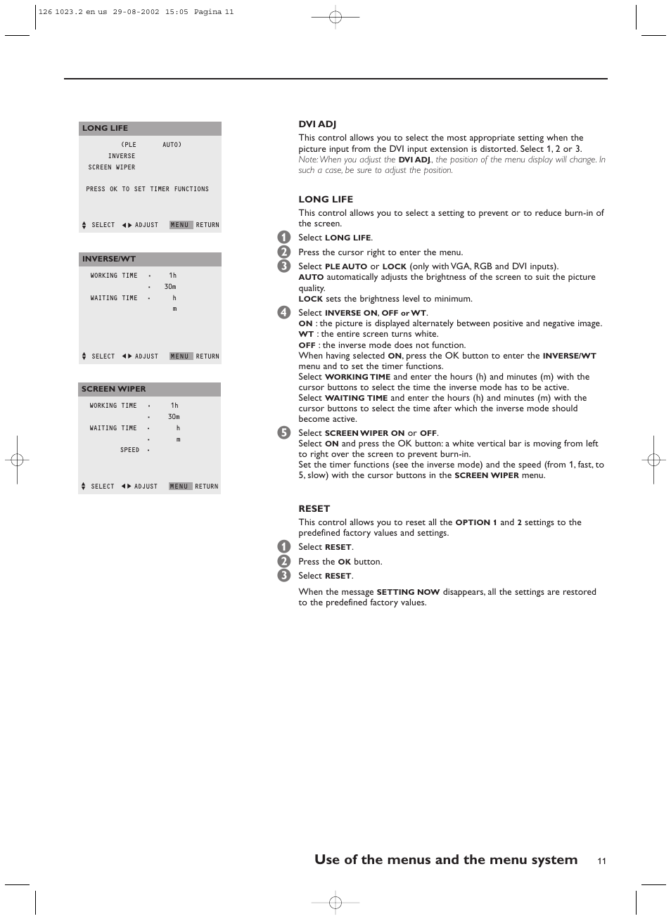 Use of the menus and the menu system | Philips 55FD9955 User Manual | Page 11 / 20