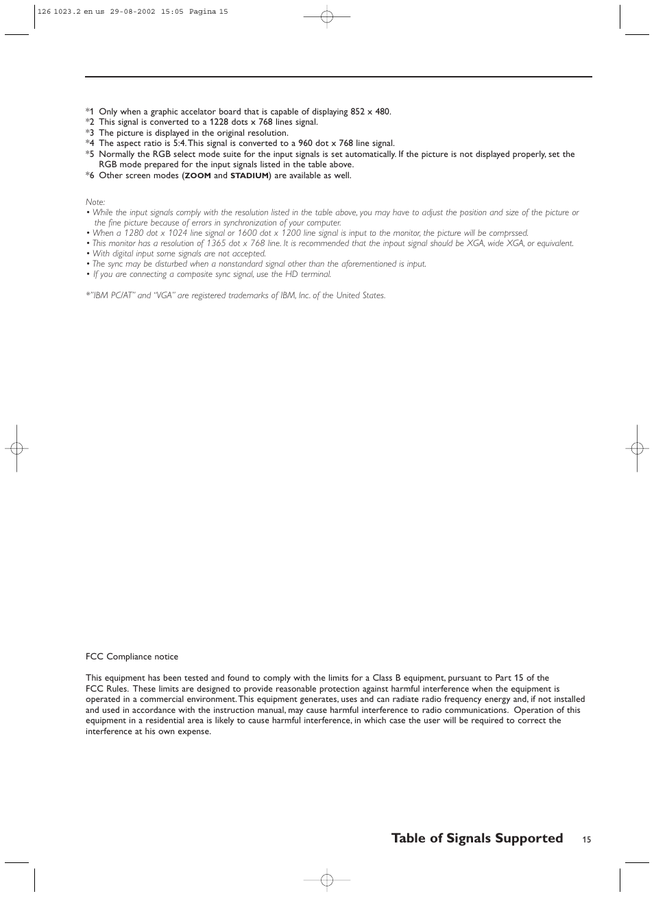 Table of signals supported | Philips 55FD9955 User Manual | Page 15 / 20