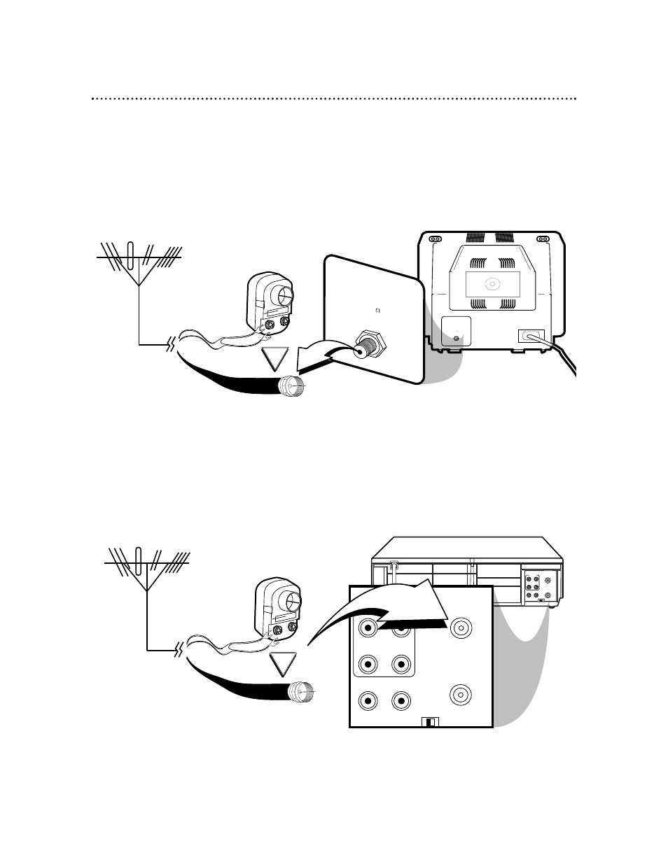 Disconnect the antenna or cable from your tv, Out in, Audio | Video out in in out | Philips VRB612AT User Manual | Page 6 / 56