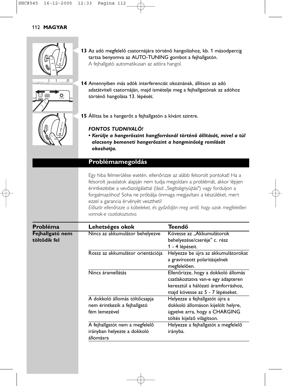 Problémamegoldás | Philips SHC8545-05 User Manual | Page 112 / 149