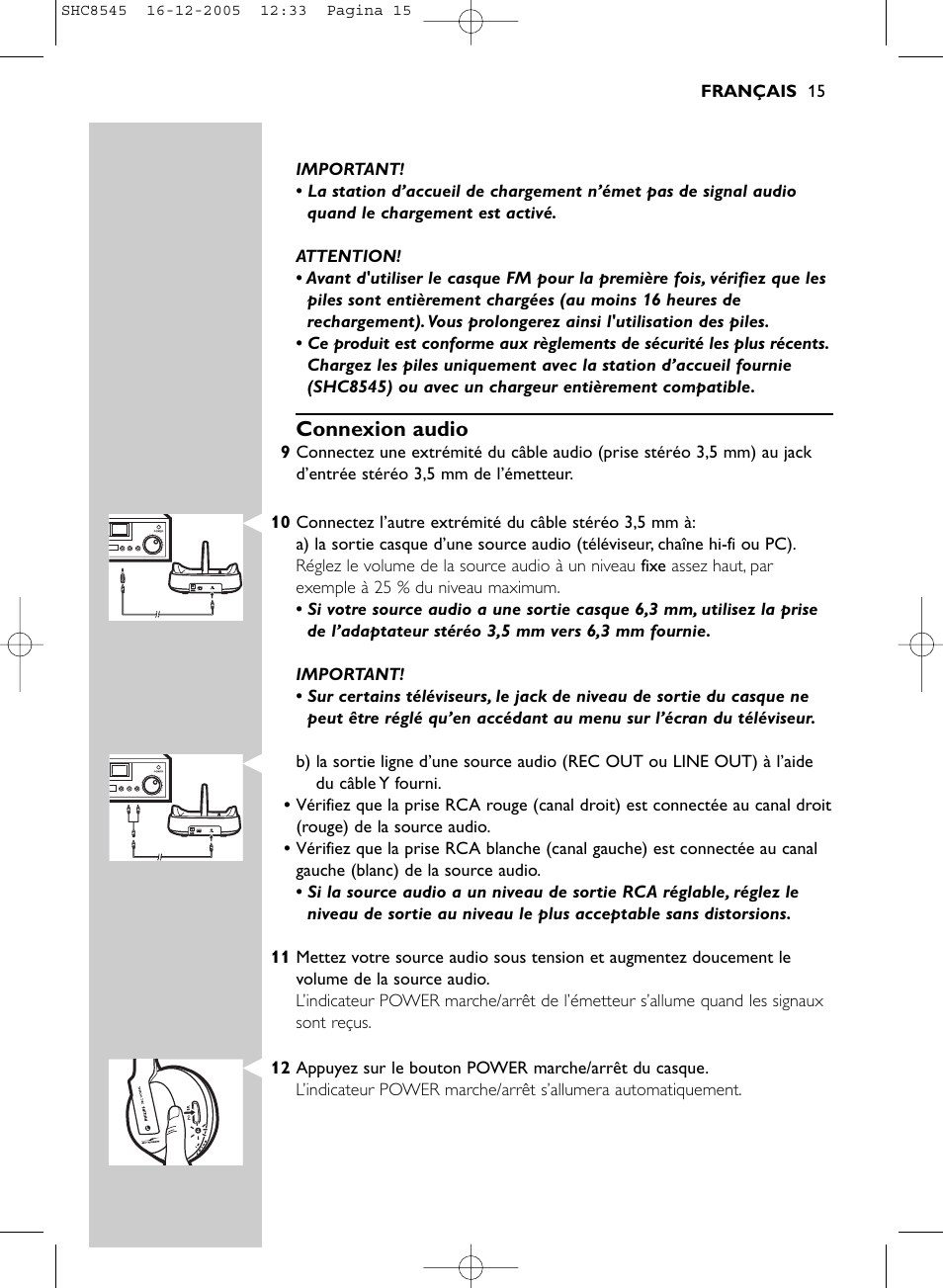 Connexion audio | Philips SHC8545-05 User Manual | Page 15 / 149