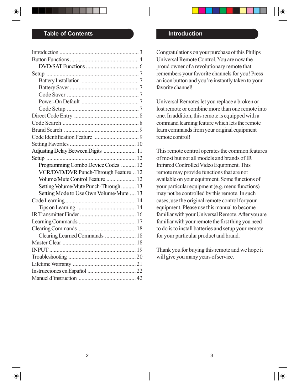 Philips Perfect replacement Universal remote control SRU4106 6 in 1 User Manual | Page 2 / 33