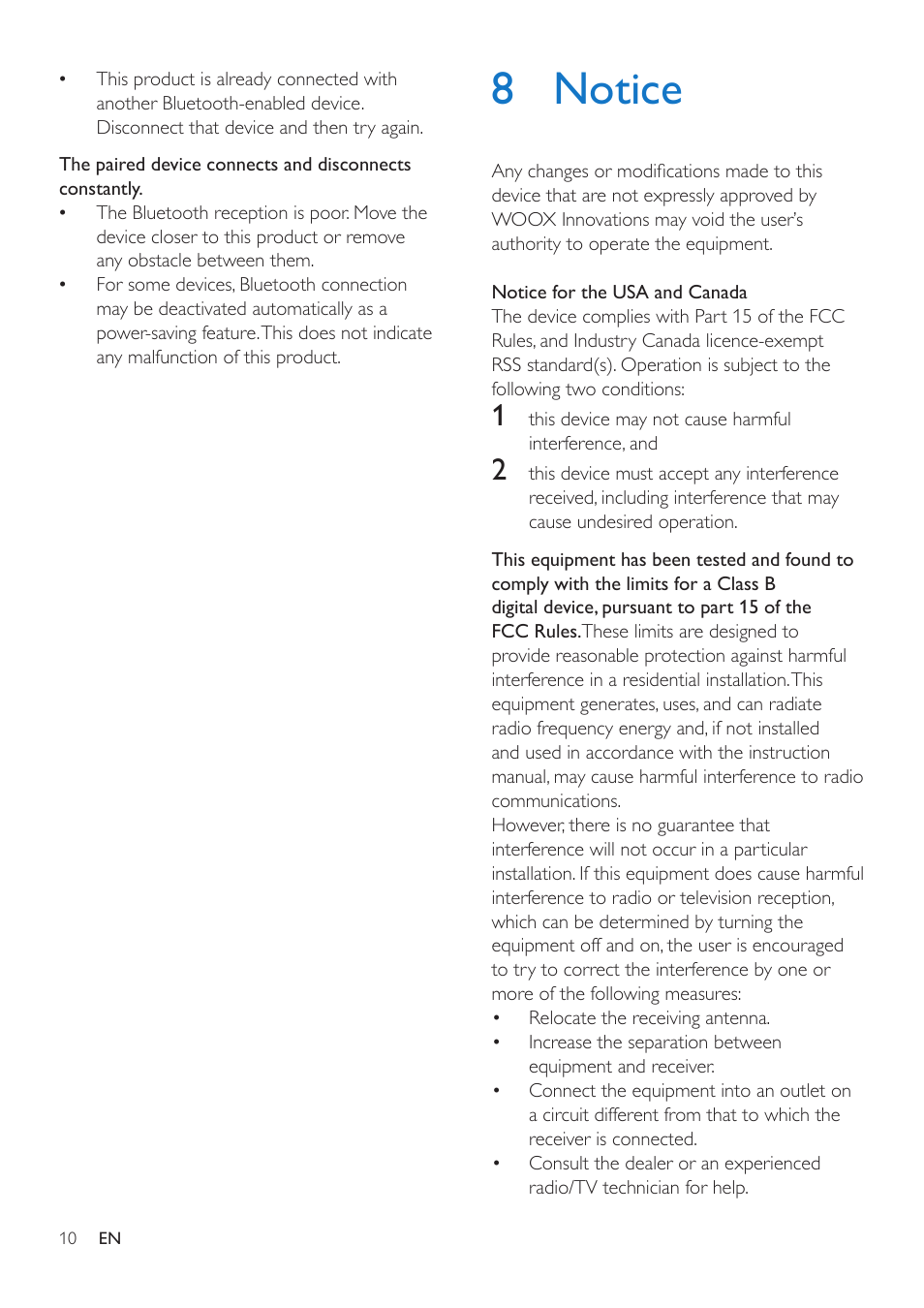 6 product information, Specifications, Amplifier | Bluetooth, General information, 8 notice | Philips BT3500B-37 User Manual | Page 12 / 14