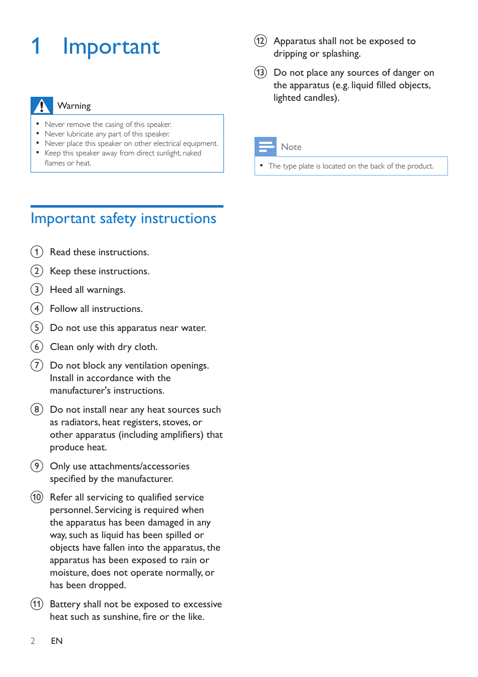 1 important, Important safety instructions | Philips BT3500B-37 User Manual | Page 4 / 14