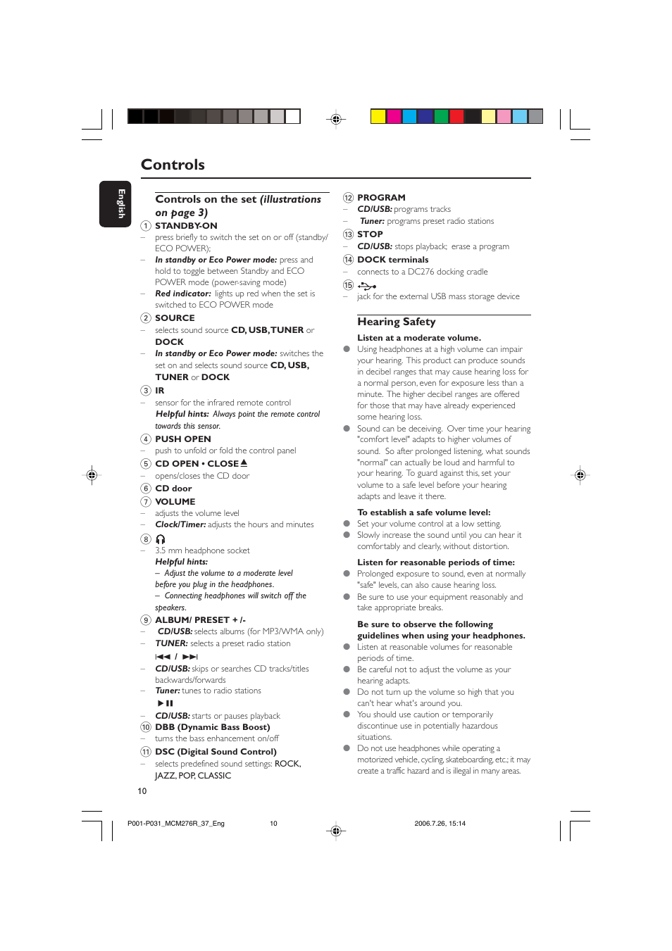 Controls | Philips MCM276R-37B User Manual | Page 10 / 34