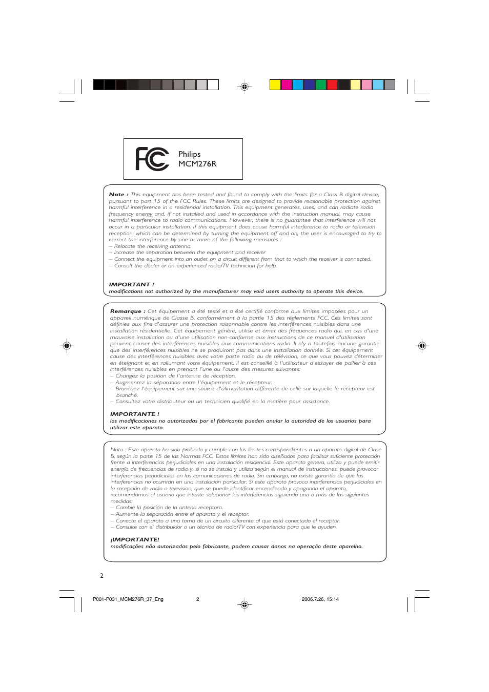 Philips mcm276r | Philips MCM276R-37B User Manual | Page 2 / 34