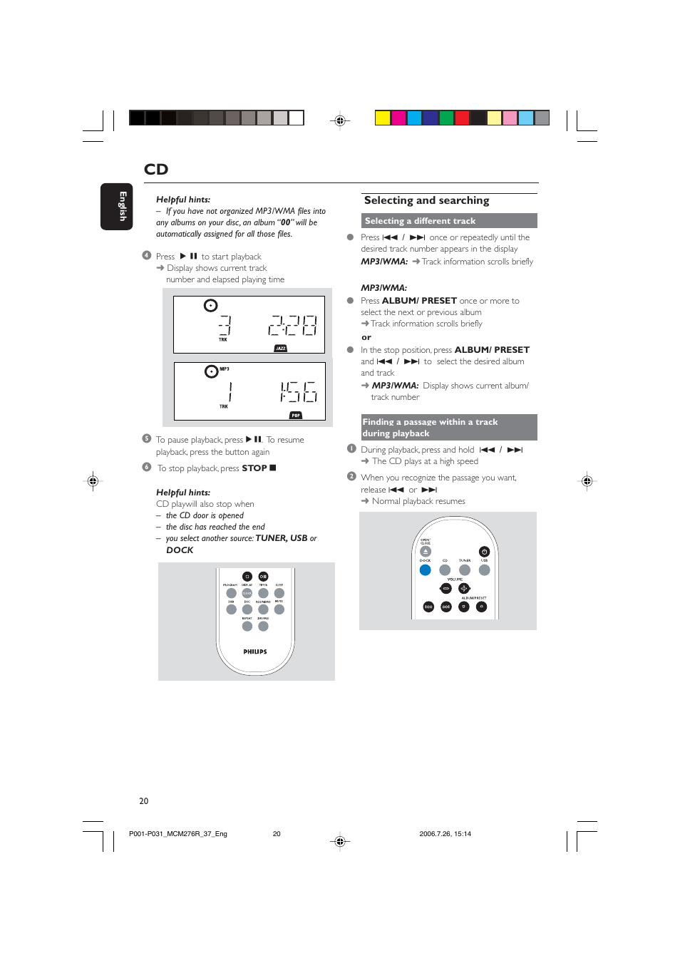 Selecting and searching | Philips MCM276R-37B User Manual | Page 20 / 34