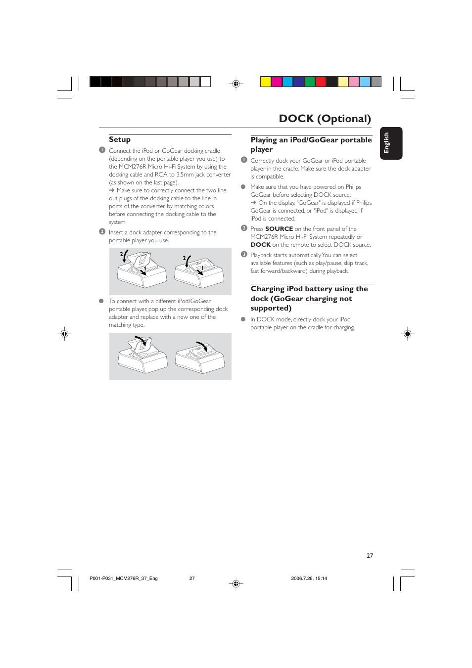 Dock (optional) | Philips MCM276R-37B User Manual | Page 27 / 34