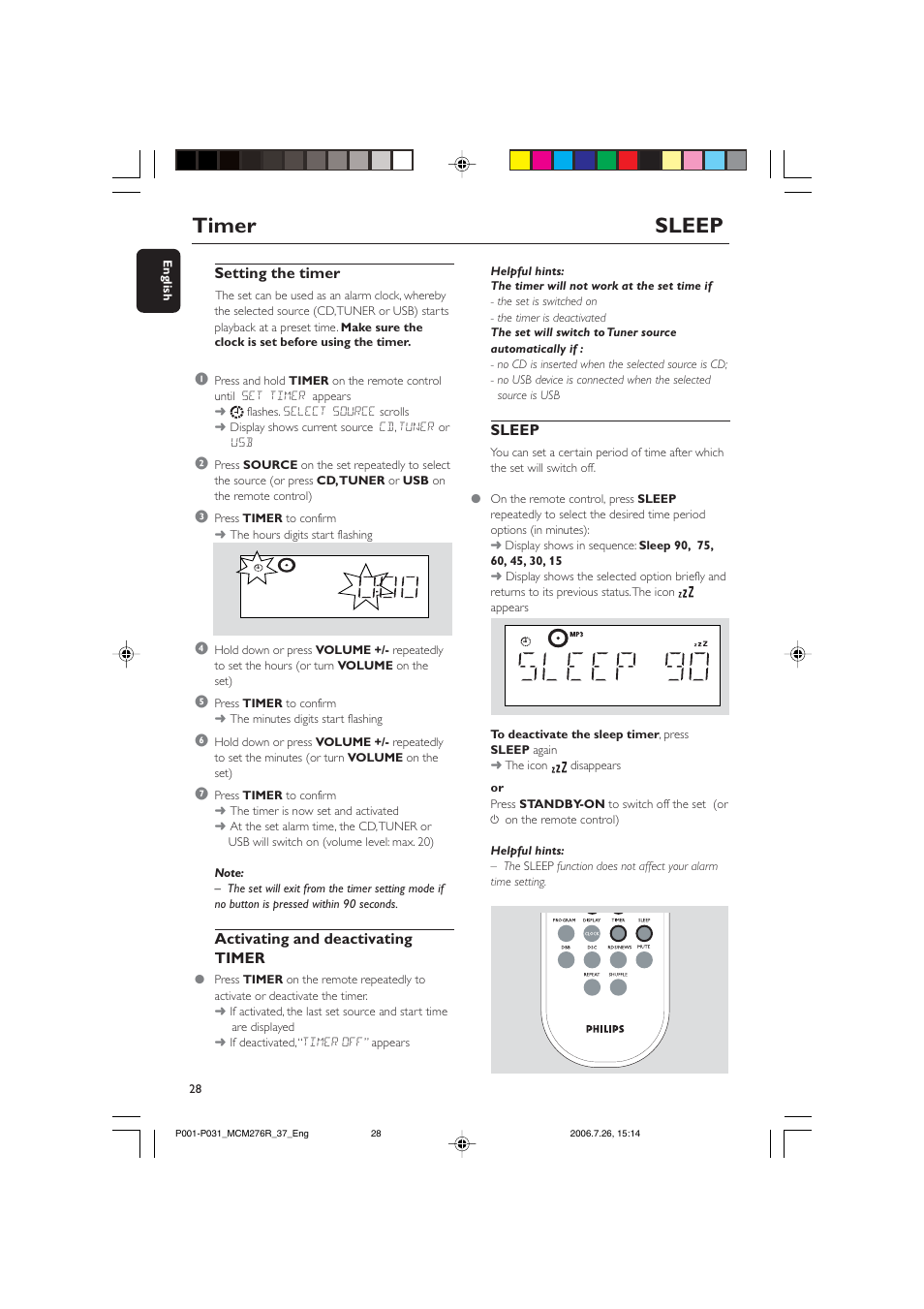 Timer sleep | Philips MCM276R-37B User Manual | Page 28 / 34