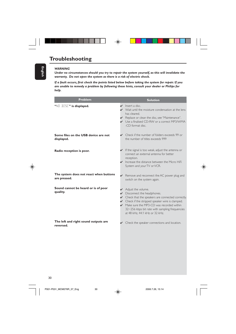 Troubleshooting | Philips MCM276R-37B User Manual | Page 30 / 34