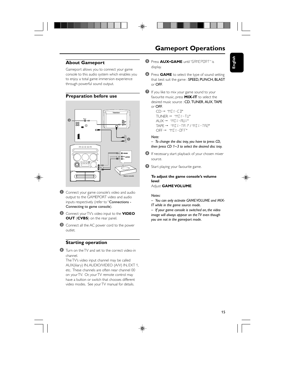 Gameport operations | Philips FWM70-07 User Manual | Page 15 / 28