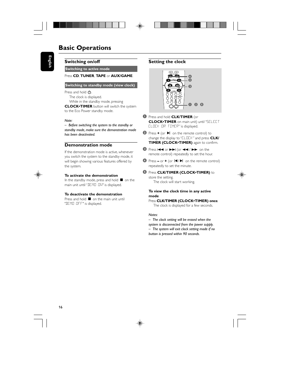 Basic operations | Philips FWM70-07 User Manual | Page 16 / 28