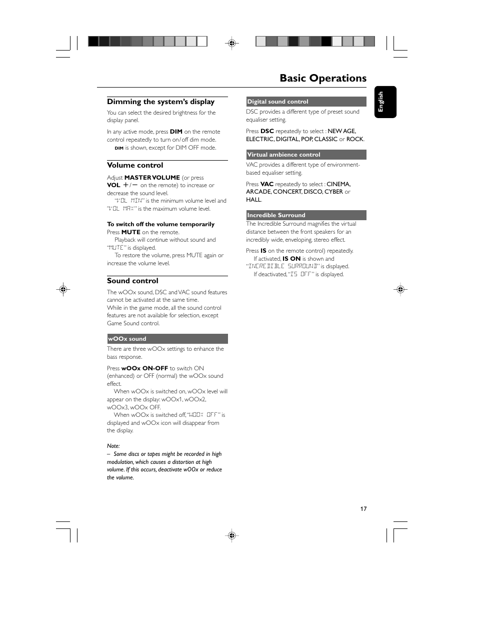 Basic operations | Philips FWM70-07 User Manual | Page 17 / 28