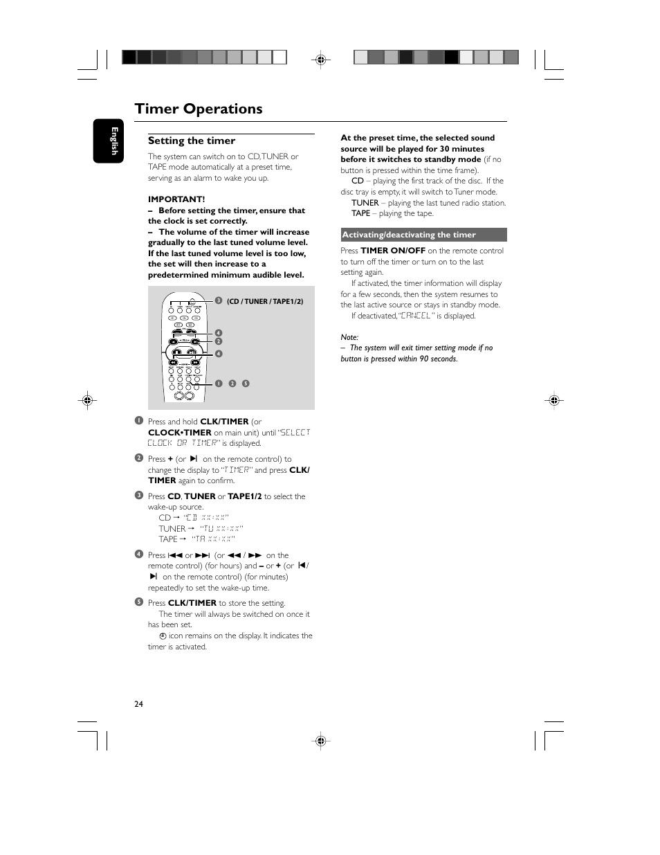 Timer operations | Philips FWM70-07 User Manual | Page 24 / 28