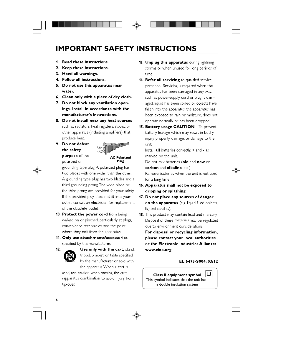 Important safety instructions | Philips FWM70-07 User Manual | Page 6 / 28