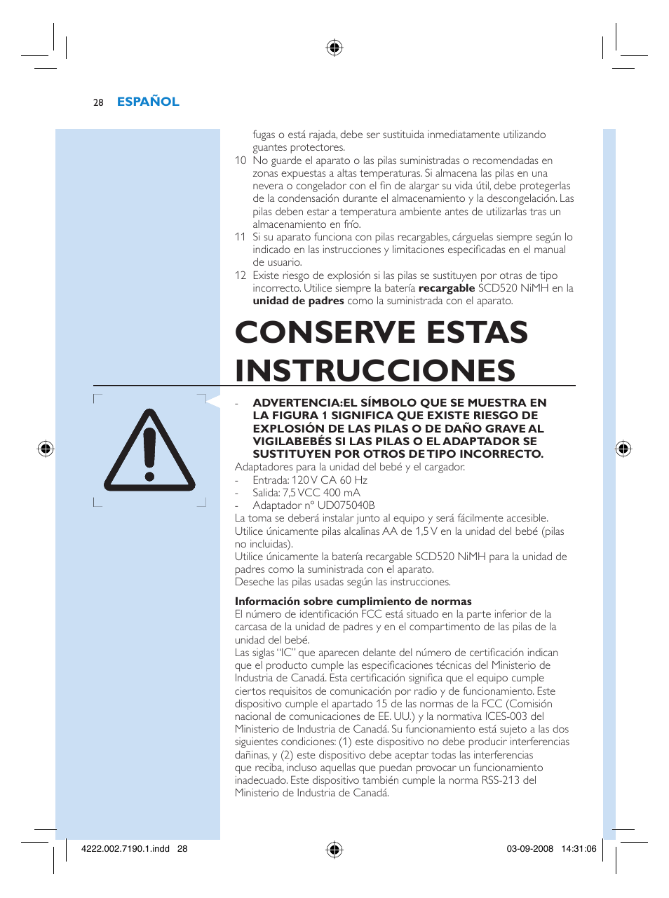 Conserve estas instrucciones | Philips SCD520-00 User Manual | Page 28 / 74