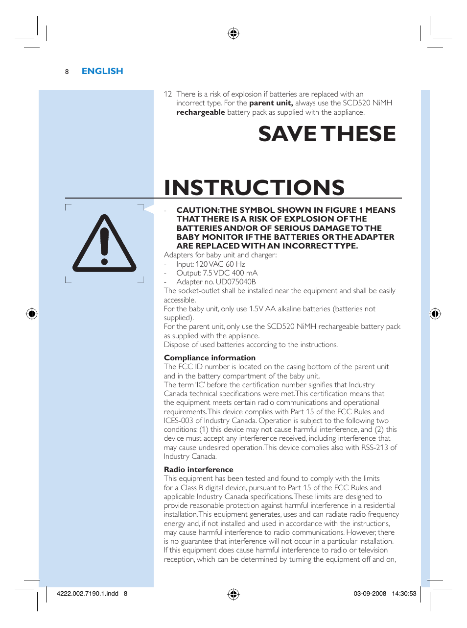 Save these instructions | Philips SCD520-00 User Manual | Page 8 / 74