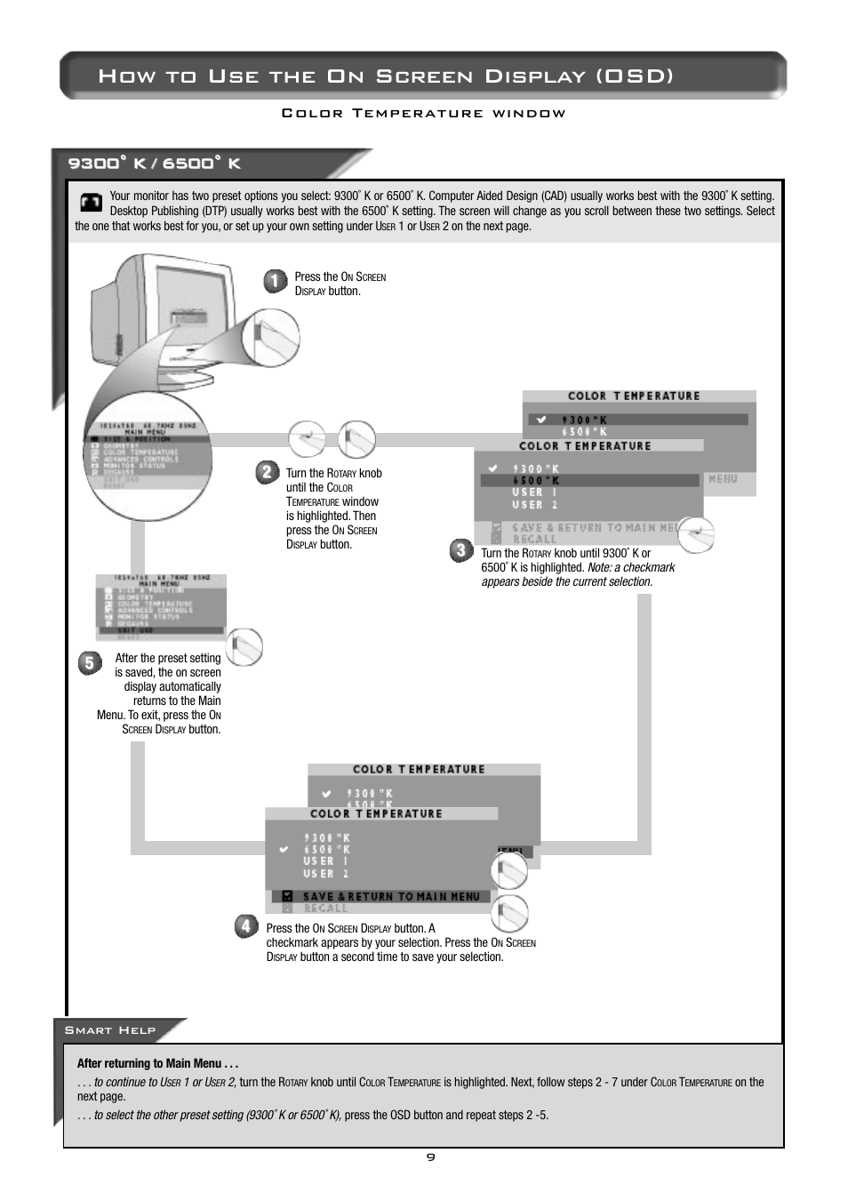 How to use the on screen display (osd) | Philips 17C2322E99 User Manual | Page 10 / 20