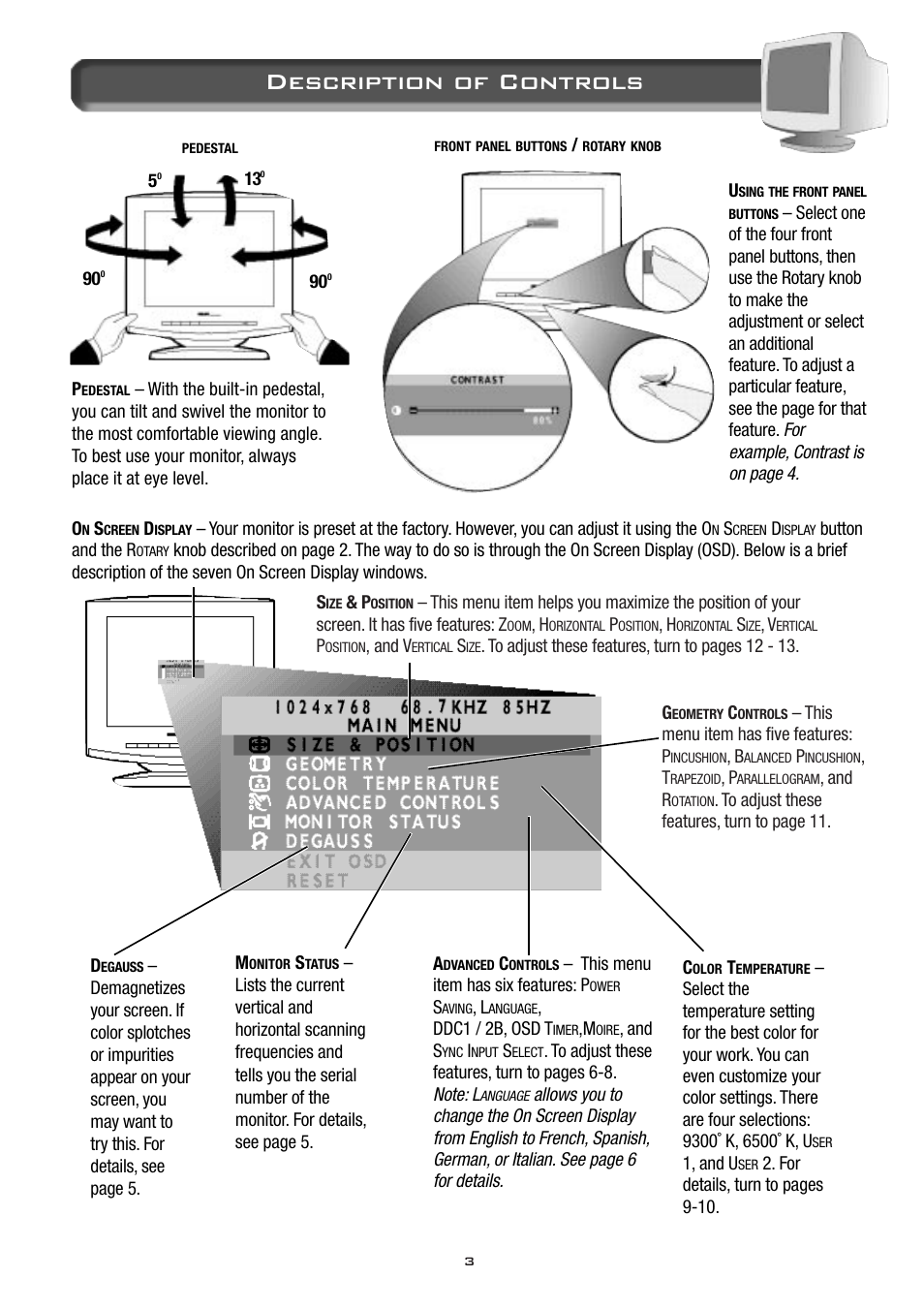 Description of controls | Philips 17C2322E99 User Manual | Page 4 / 20