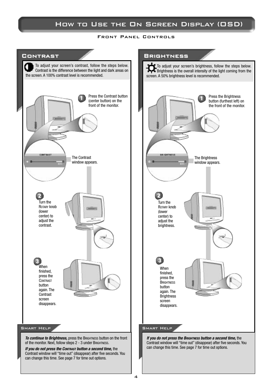 How to use the on screen display (osd), Contr, Contr ast ast | Brightnes, Brightnes s s | Philips 17C2322E99 User Manual | Page 5 / 20