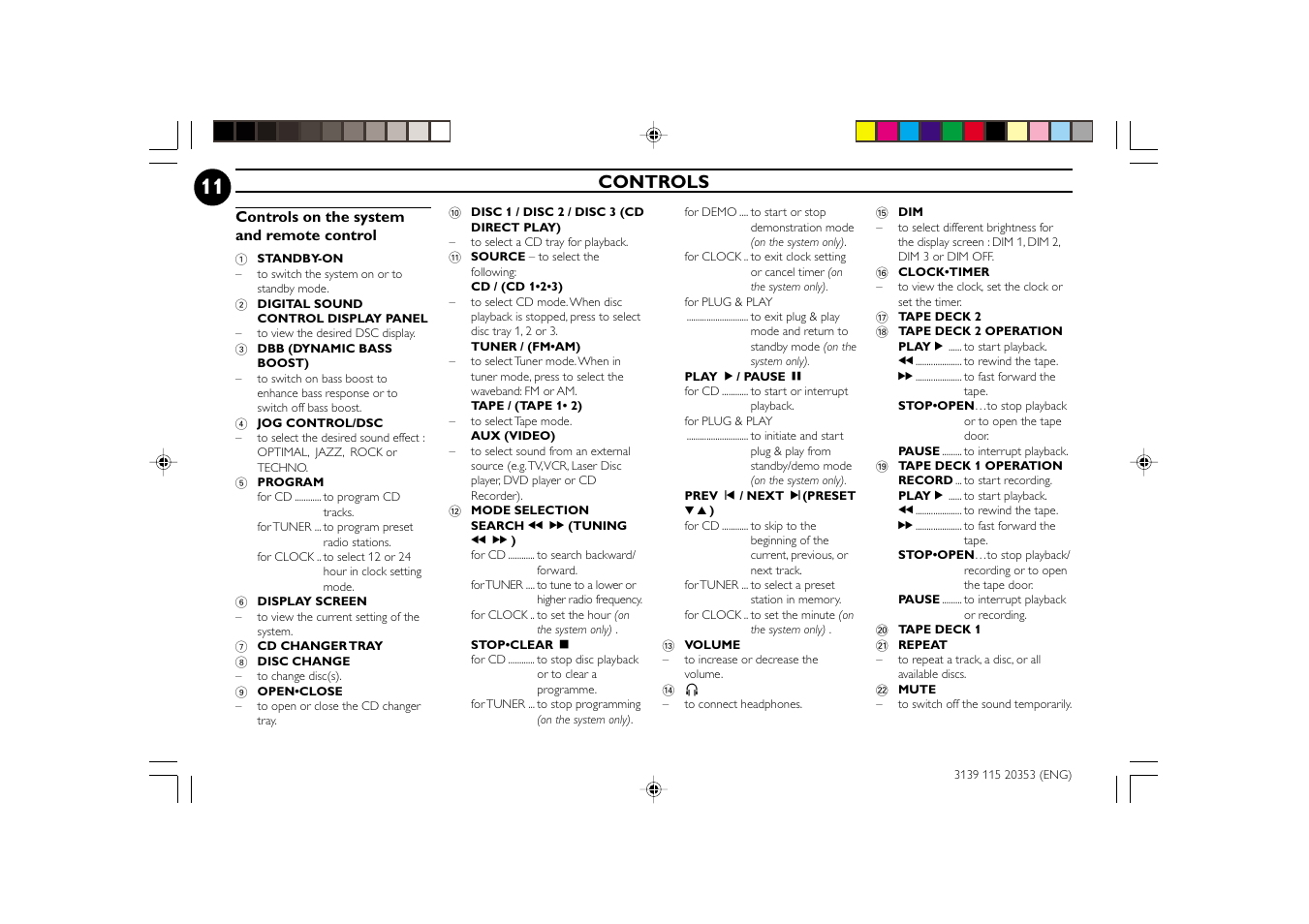 Controls | Philips FWC250 User Manual | Page 11 / 28