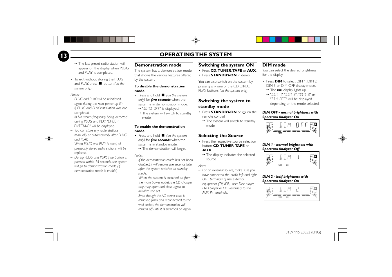 Operating the system | Philips FWC250 User Manual | Page 13 / 28