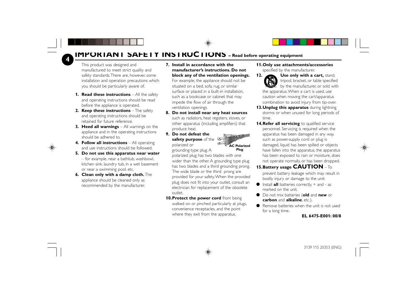 Important safety instructions | Philips FWC250 User Manual | Page 4 / 28