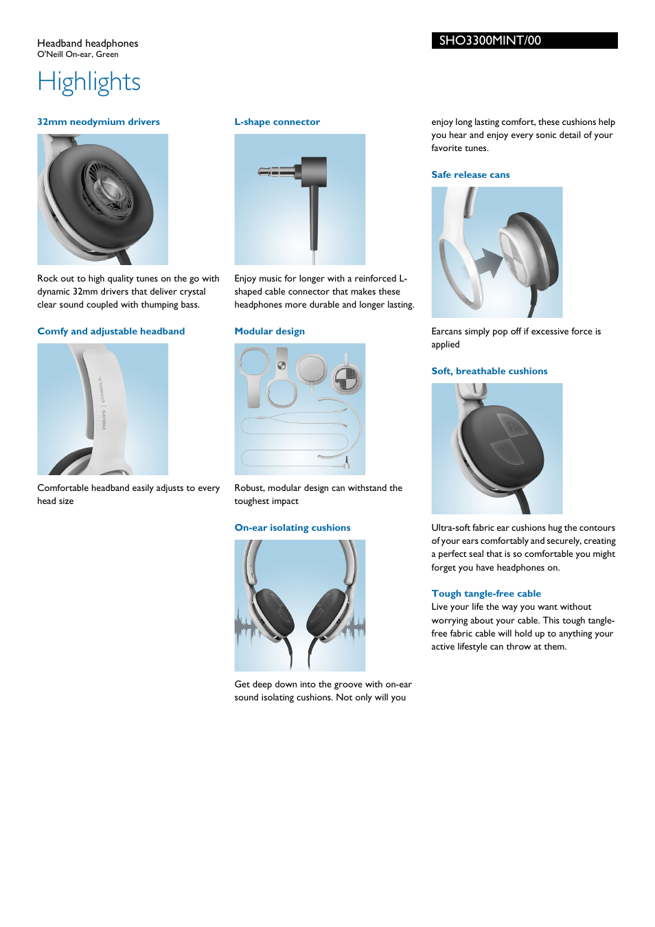 Highlights | Philips SHO3300MINT-00 User Manual | Page 2 / 3