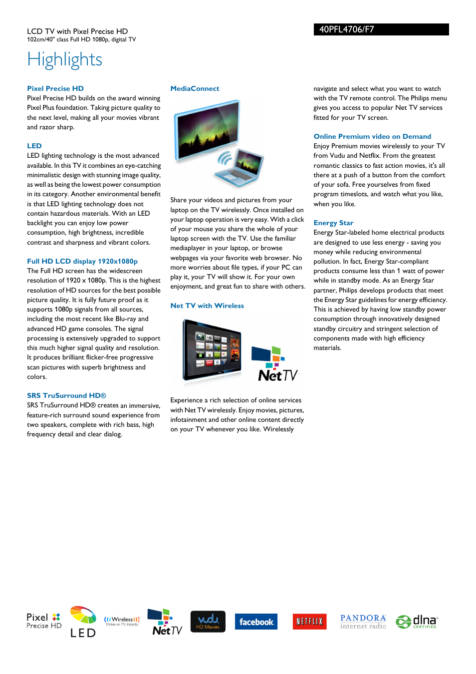 Highlights | Philips 40PFL4706-F7 User Manual | Page 2 / 3