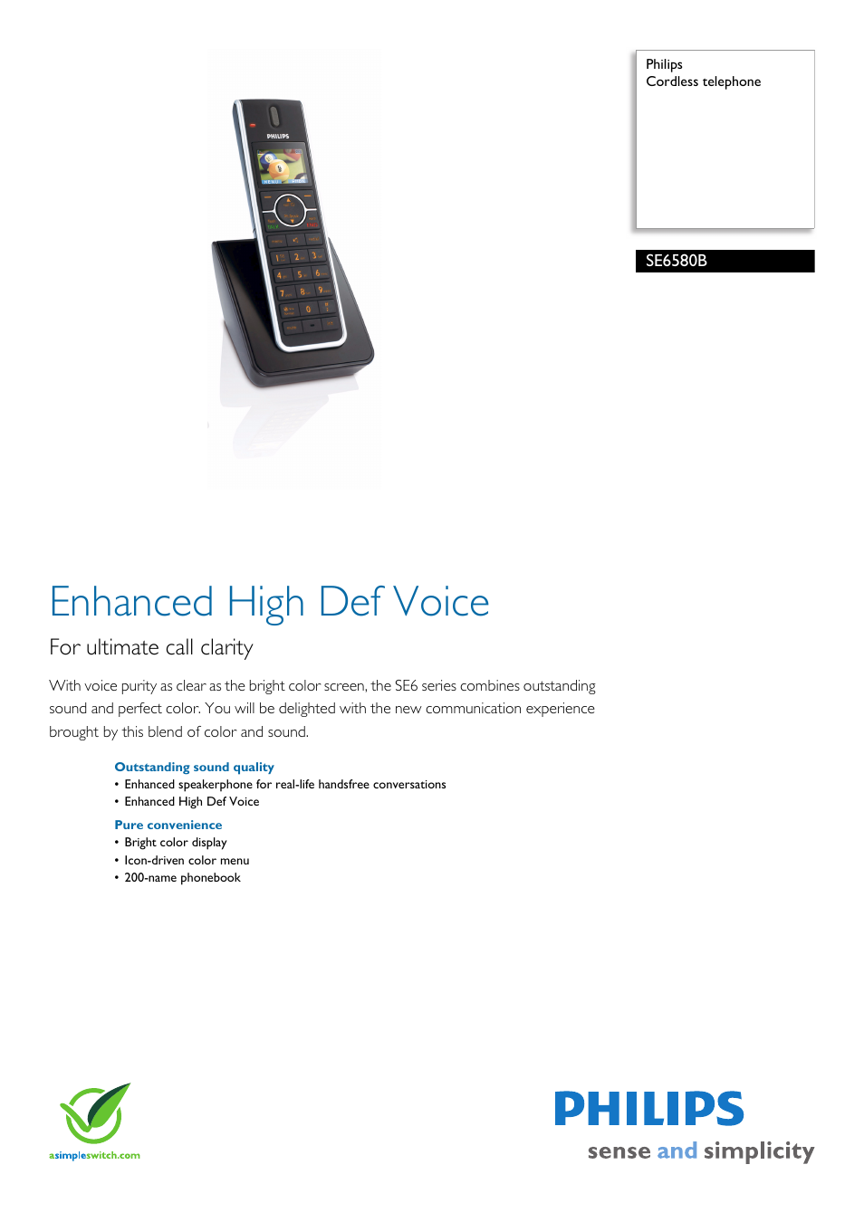 Philips Cordless telephone SE6580B User Manual | 2 pages