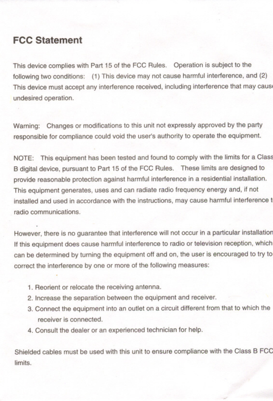 Fcc statement | Philips SIC4700-37 User Manual | Page 12 / 12