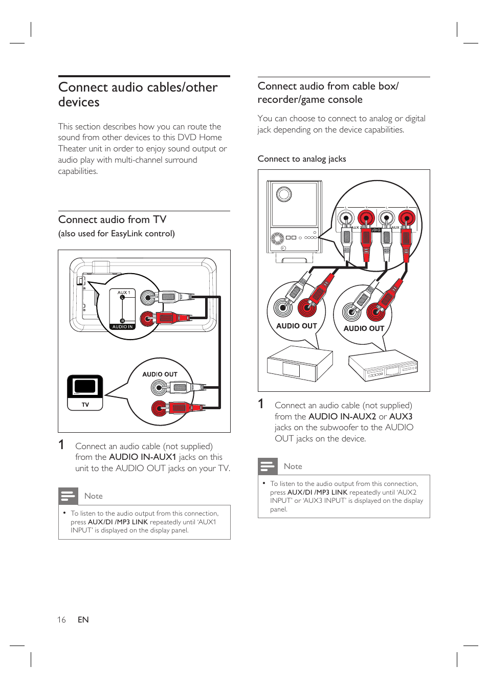 Connect audio cables/other devices | Philips HTS6515D-37B User Manual | Page 16 / 52