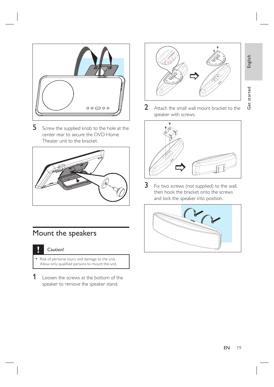 Mount the speakers | Philips HTS6515D-37B User Manual | Page 19 / 52