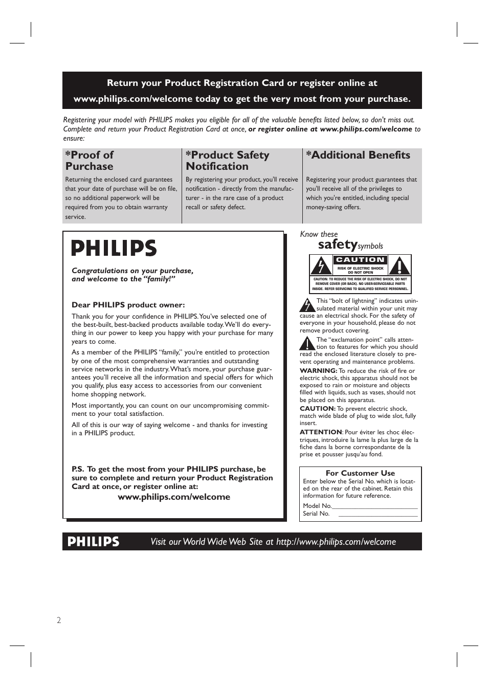 Safety, Proof of purchase, Product safety notification | Additional benefits | Philips HTS6515D-37B User Manual | Page 2 / 52