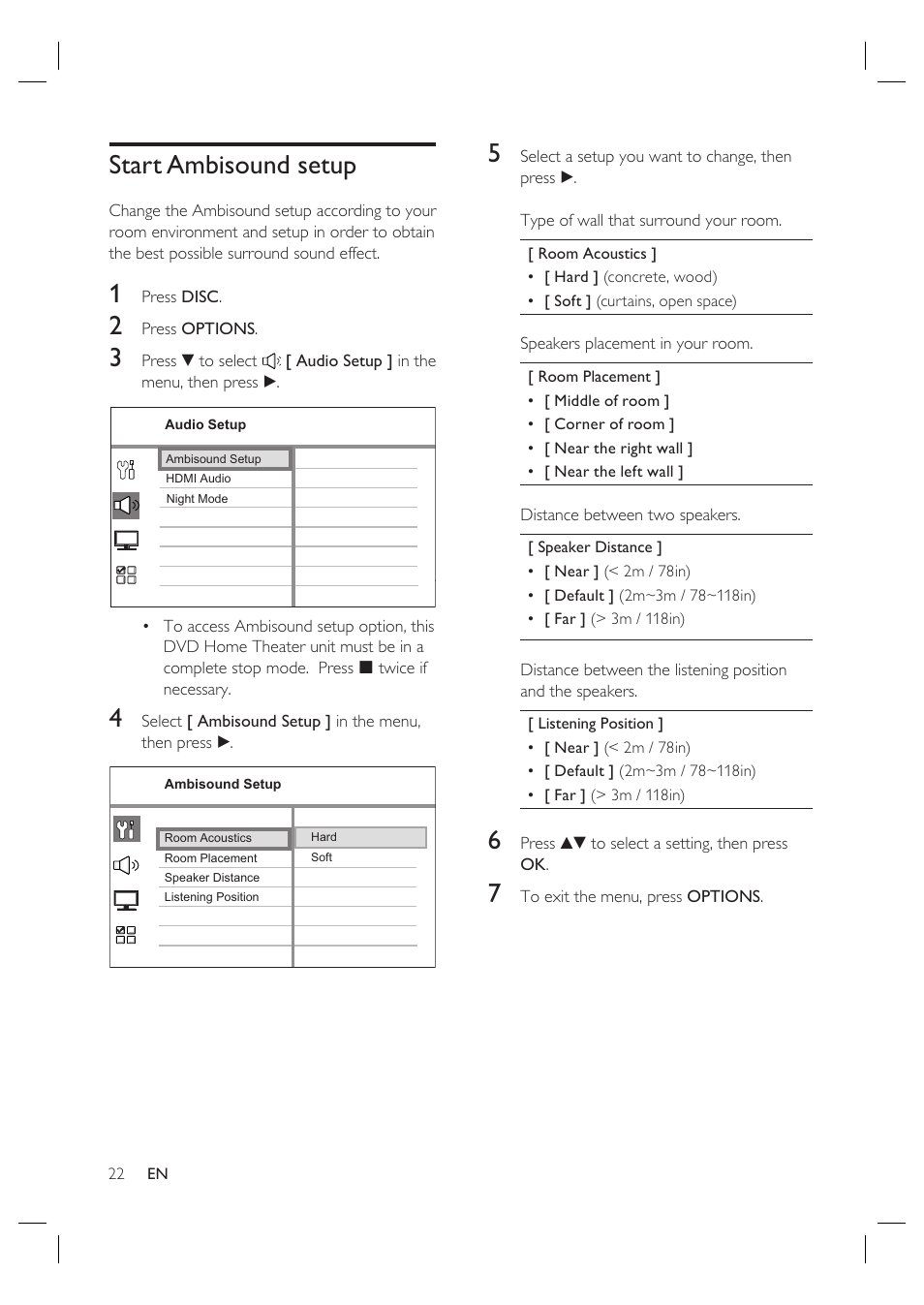 Start ambisound setup | Philips HTS6515D-37B User Manual | Page 22 / 52