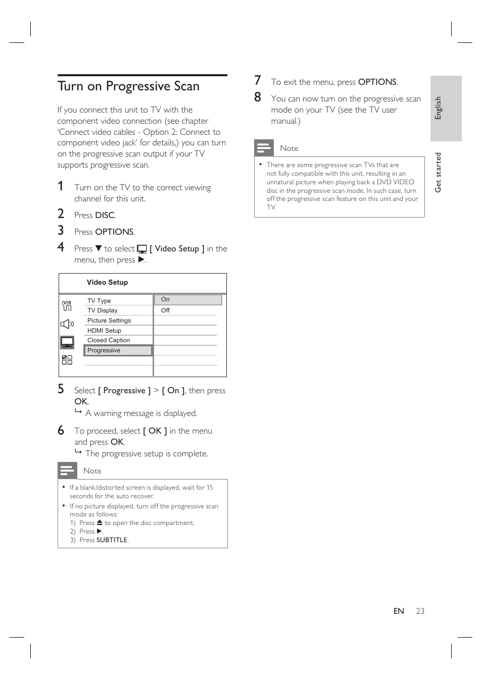 Turn on progressive scan | Philips HTS6515D-37B User Manual | Page 23 / 52