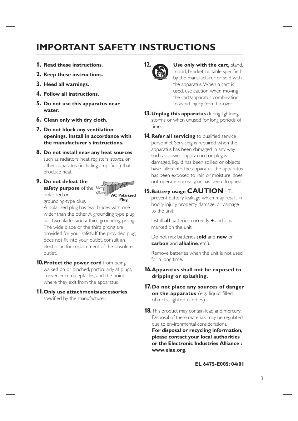 Important safety instructions, Caution | Philips HTS6515D-37B User Manual | Page 3 / 52