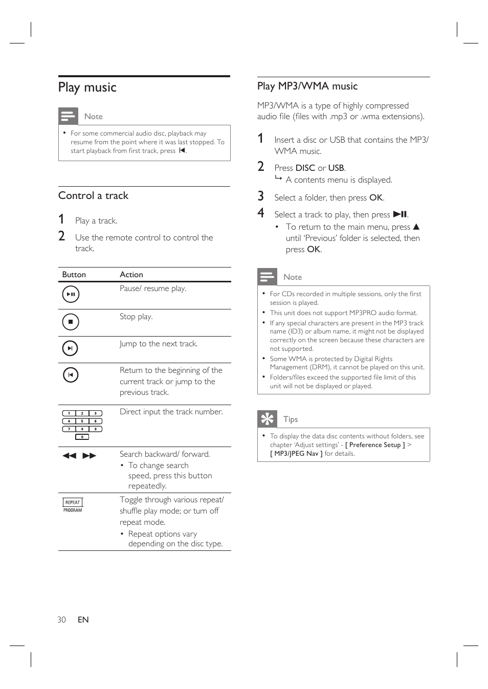 Play music | Philips HTS6515D-37B User Manual | Page 30 / 52