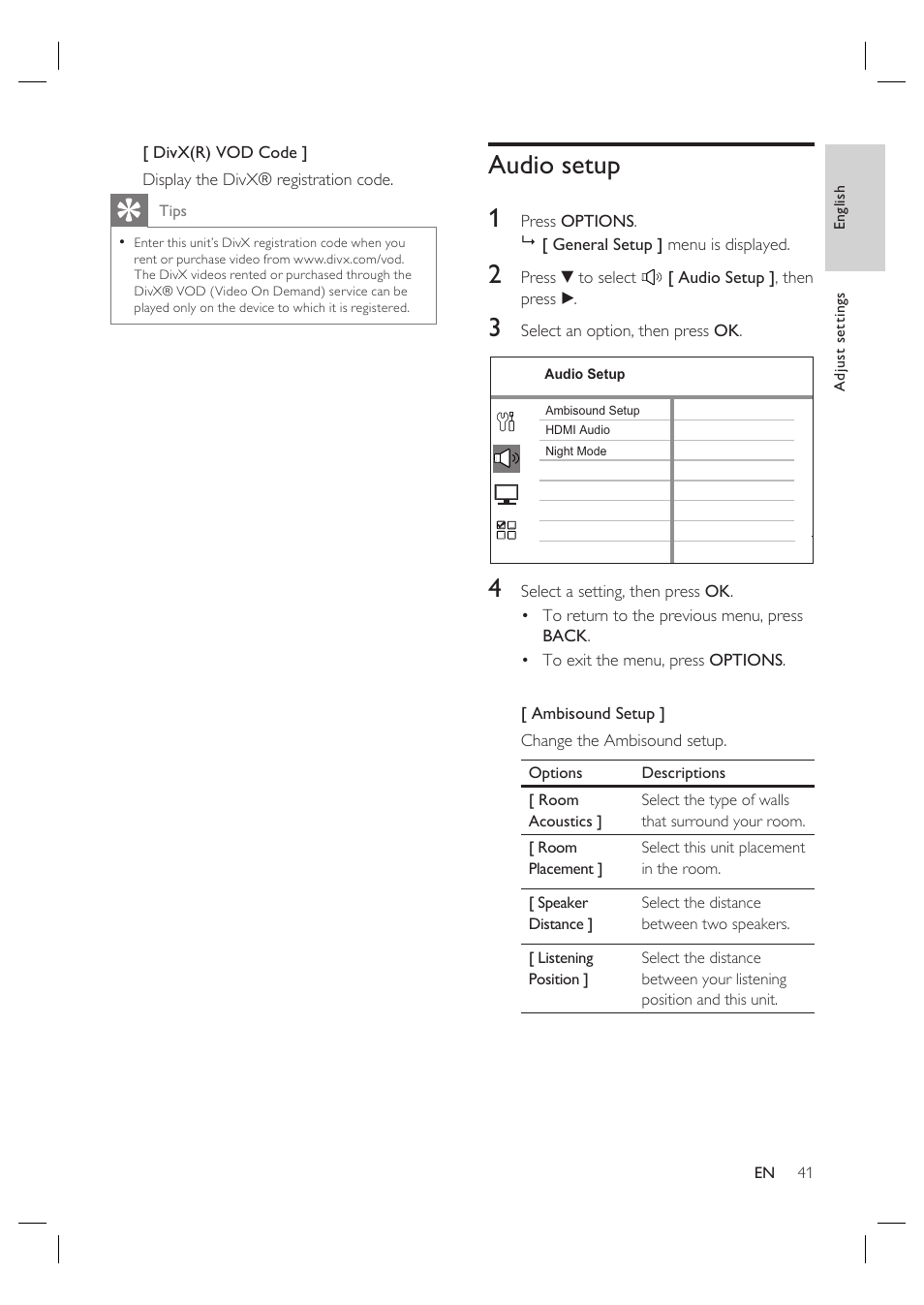 Audio setup 1 | Philips HTS6515D-37B User Manual | Page 41 / 52