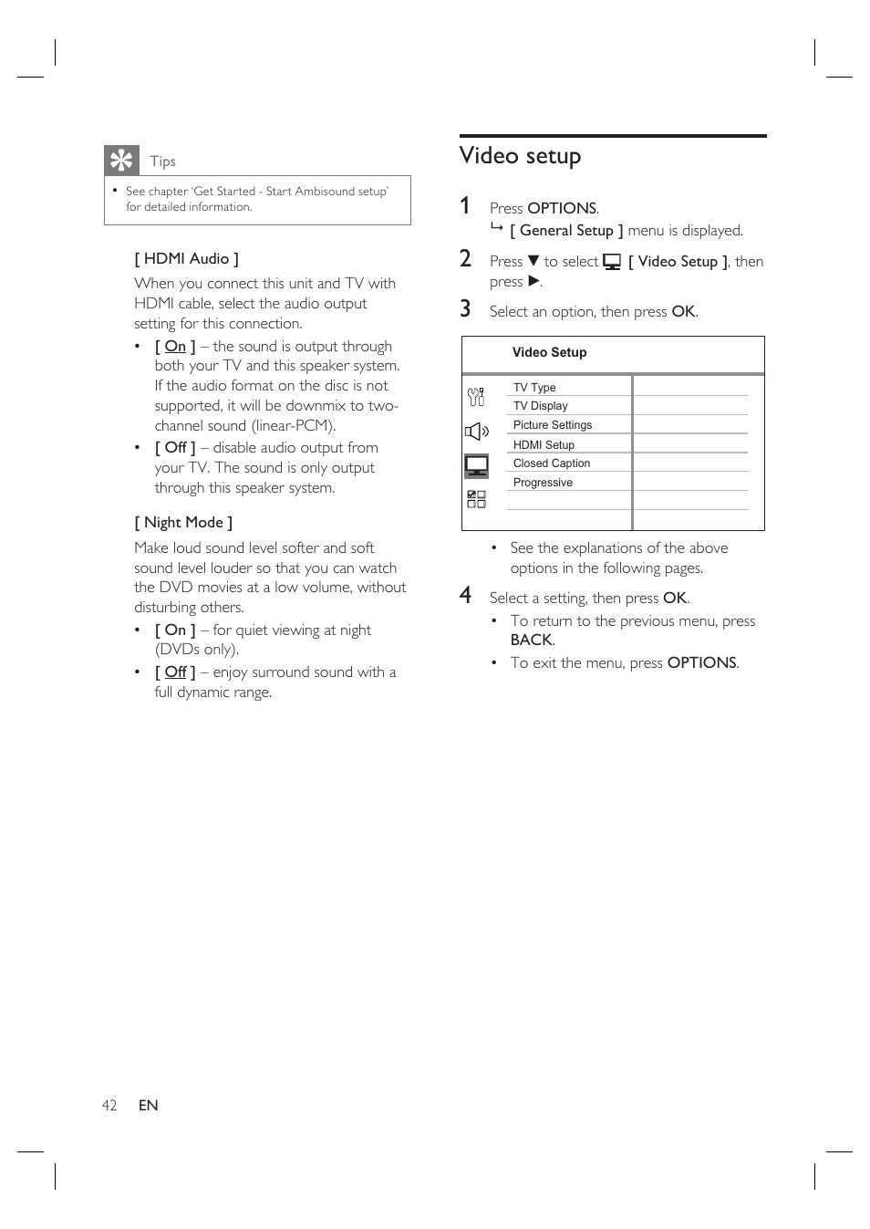 Video setup 1 | Philips HTS6515D-37B User Manual | Page 42 / 52