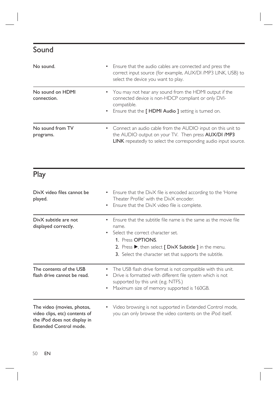 Sound, Play | Philips HTS6515D-37B User Manual | Page 50 / 52