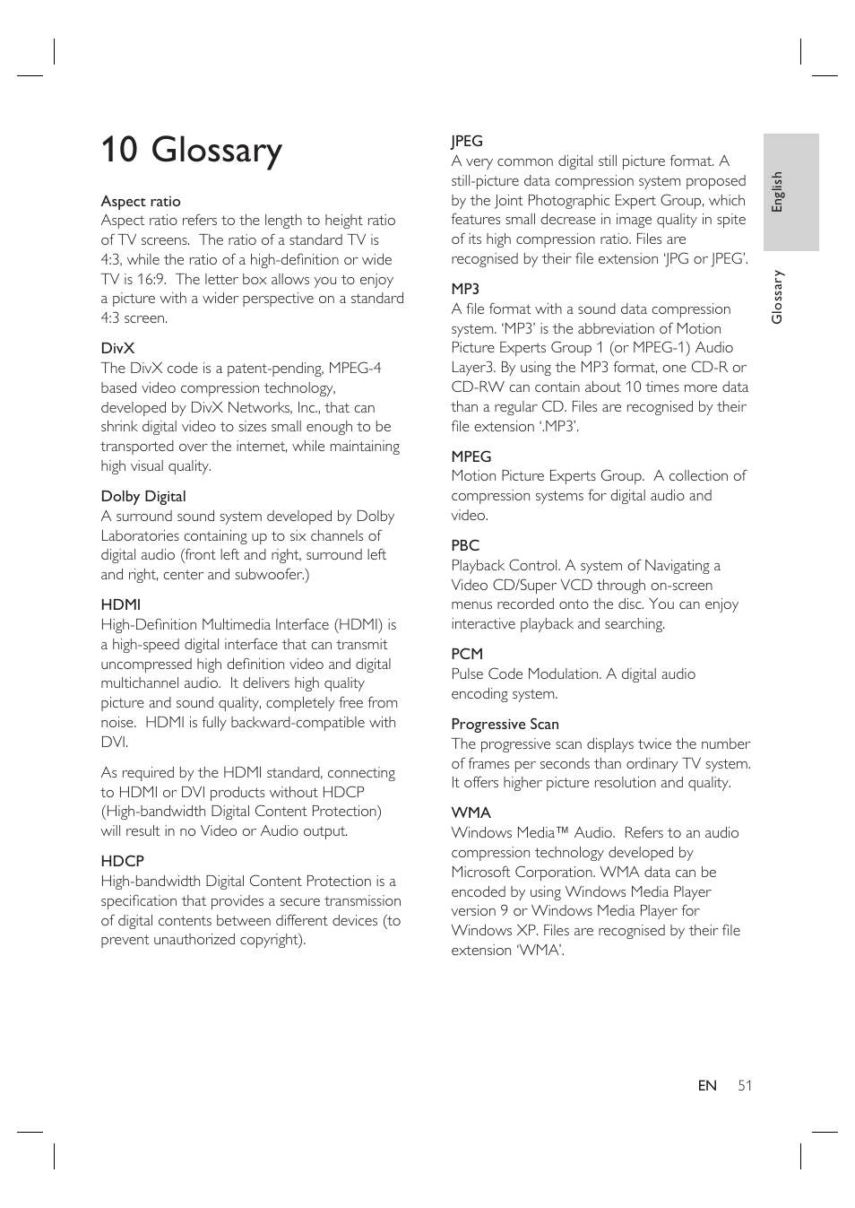 10 glossary | Philips HTS6515D-37B User Manual | Page 51 / 52