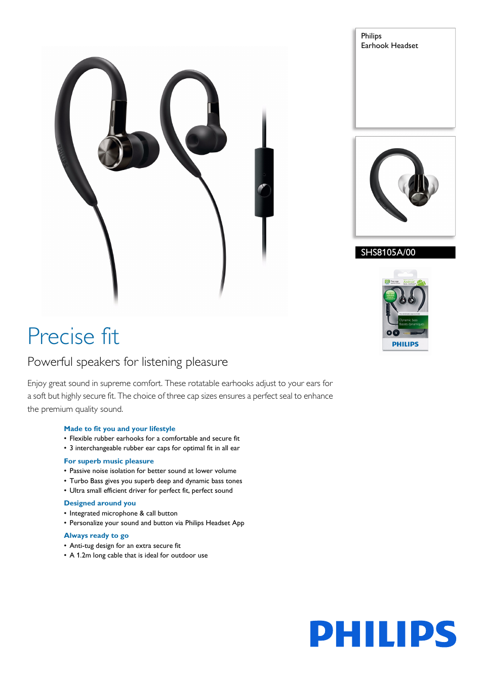 Philips SHS8105A-00 User Manual | 2 pages