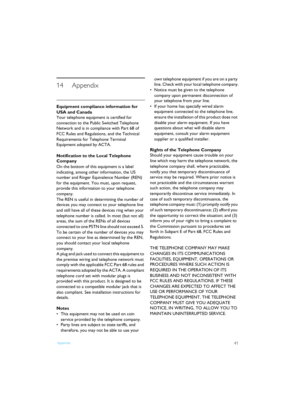 14 appendix, Appendix 41 | Philips Internet-DECT phone VOIP8411B User Manual | Page 43 / 50