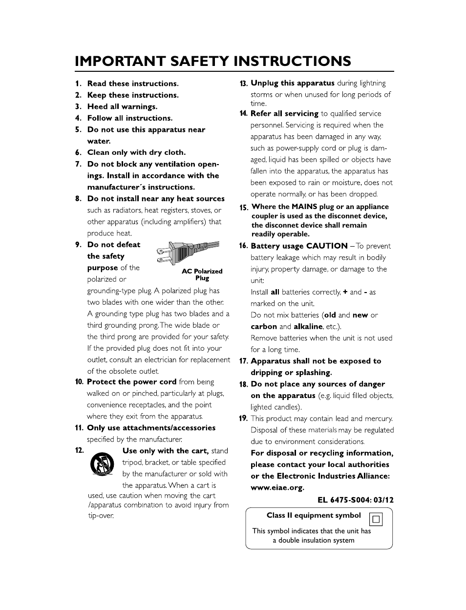 Important safety instructions | Philips AJ3540-37B User Manual | Page 4 / 14