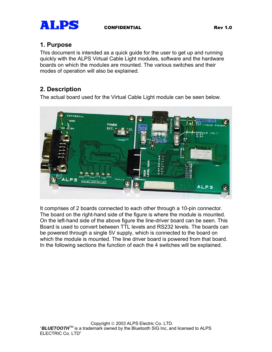 Purpose, Description | Alps Electric Virtual Cable Light Module User Manual | Page 3 / 5